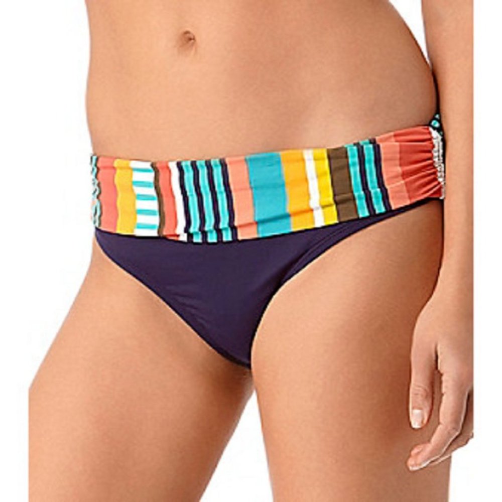 Anne Cole Women's XS Tropication Striped Fold-Over Bikini Retail $54.00